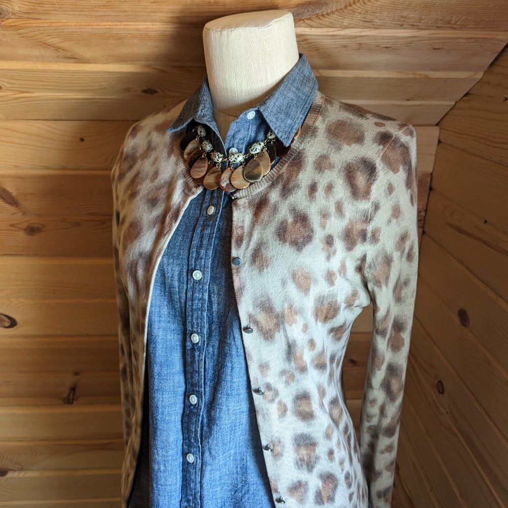 Brown Animal Print Merino Wool Cardigan